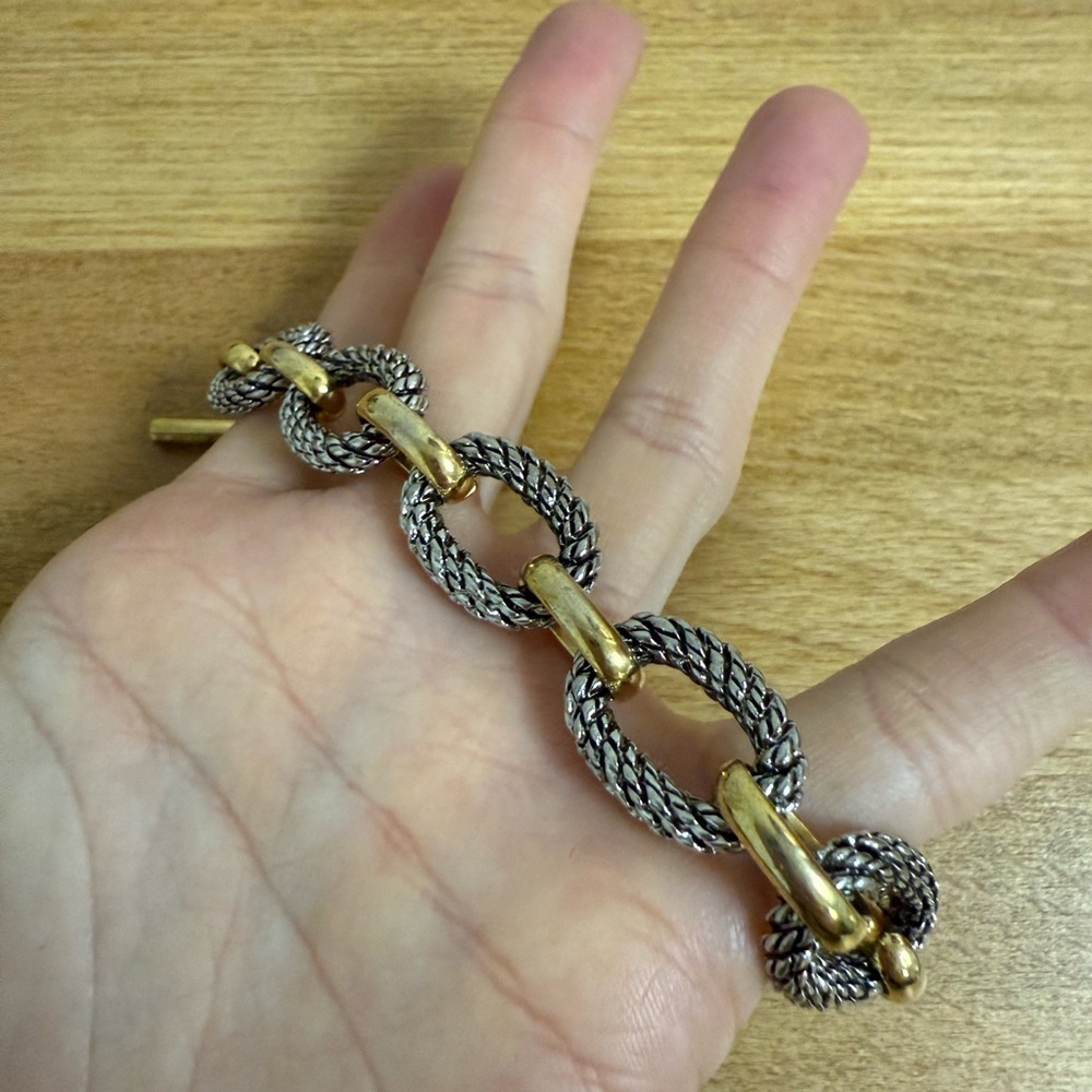 C wonder textured silver and gold tone chain link braceleg - Picture 2 of 4